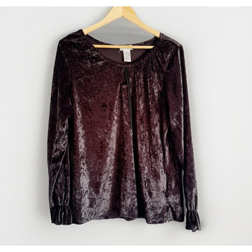 VTG One Step Up Black Velvet Top Womens 1X Keyhole Neck Whimsigoth Holiday